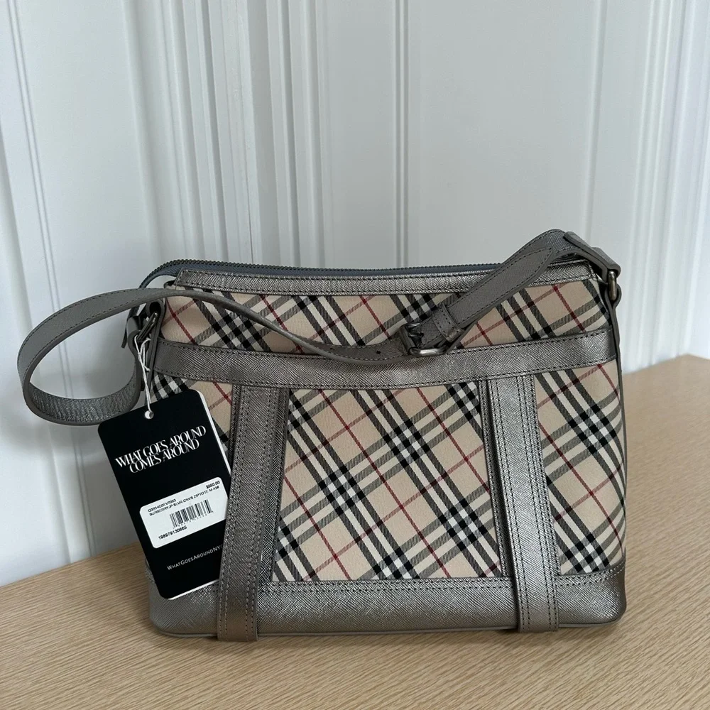Burberry Plaid Shoulder Bag with Leather Accents, pre-loved Burberry Nova bag - Picture 13 of 16